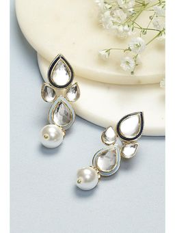 Biba - Gold White and Grey Brass Earrings