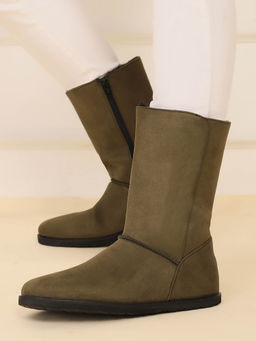Yoho - Olive Green Slays Mid-Calf Winter Boots with Suede Finish for Women