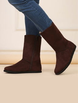 Yoho - Wine Slays Mid-Calf Winter Boots with Suede Finish for Women