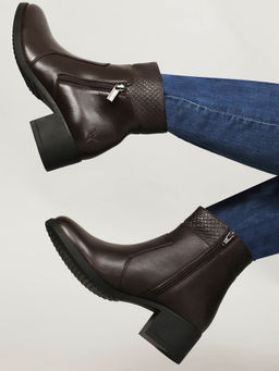 Yoho - Black Slays Ankle Boots with Textured Cuff and Block Heel for Women