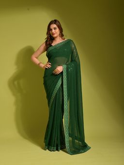 Odette - Green Georgette Designer Saree with Unstitched Blouse
