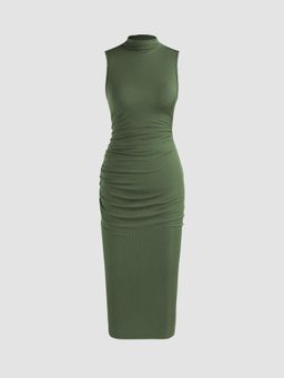 Cider - High Neck Ruched Midi Dress