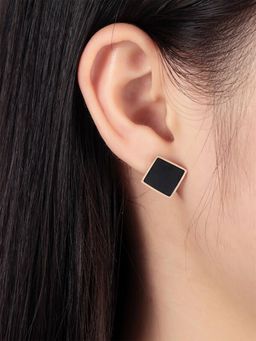 Yellow Chimes - Black Rose-Gold Toned Crystals Studs Earrings