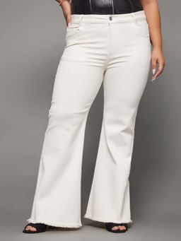 Miss Chase - A+ Curve Collection Plus Size Women White Bootcut Stretchable Denim Jeans