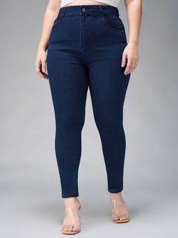 Miss Chase - A+ Curve Collection Plus Size Women's Navy Blue Skinny Fit Denim Jeans