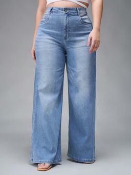 Miss Chase - A+ Curve Collection Plus Size Women's Light Blue Wide-Leg Denim Jeans
