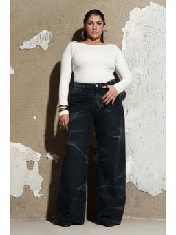 FREAKINS - Crackle Storm Curve Wide Jeans