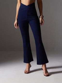 Miss Chase - Women Navy Blue High Rise Pull Up Bootcut Jeans