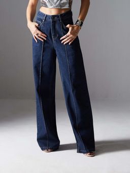 Miss Chase - Women Navy Blue Wide Leg Jeans