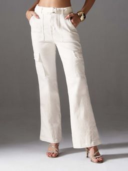 Miss Chase - Women White Wide Leg Denim Jeans