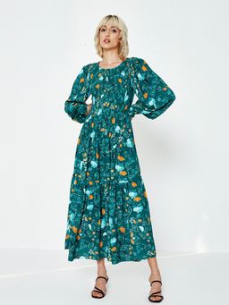 Cover Story - Teal Floral Print Midi Dress