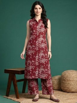 ANAISA - Woman Maroon Paisley Floral Print Kurta with Pant