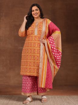 Extra love by Libas - Orange Printed Kurta with Palazzo and Printed Dupatta