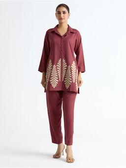 Women Plus - Pink Embroidered Viscose Rayon Plus Size Co-Ord Set