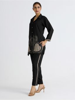 Women Plus - Black Embroidered Viscose Rayon Plus Size Co-Ord Set
