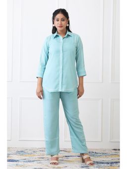 etre comfortwear - Elina Blue Contrast Stitch Co-Ord Set