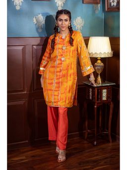 etre comfortwear - Palaash Orange Kota Kurta with Pant