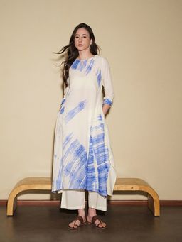 Pink Fort - Cotton Off White Printed A-Line Kurta with Pant