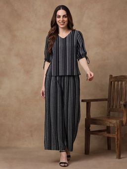 Black & Blah Blah - Black Striped Printed Straight Co-Ord Set