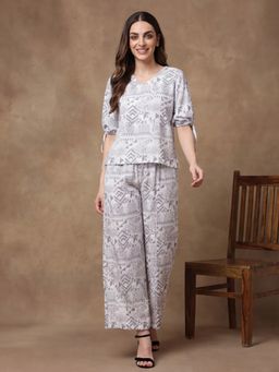 Black & Blah Blah - White Floral Printed Straight Co-Ord Set