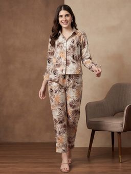 Black & Blah Blah - Beige Floral Printed Straight Pure Cotton Co-Ord Set