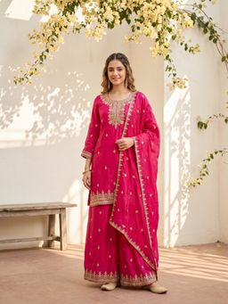 Koskii - Pink Sequins Crepe Kurta with Palazzo and Dupatta