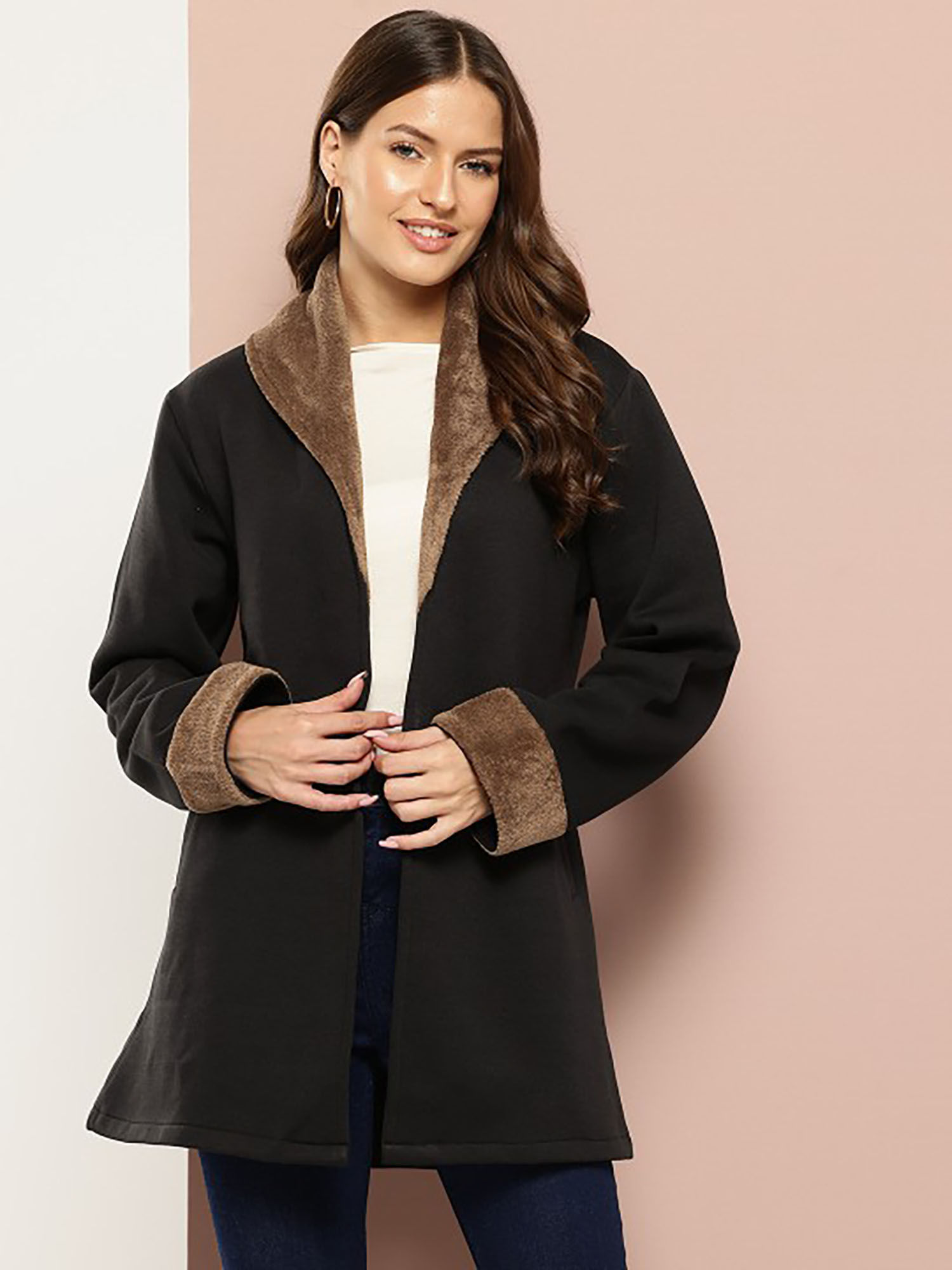 Buy Qurvii Black Coat with Spread Fur Collar (XXS) Online