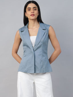 Sands of India - Blue Sleeveless Blazer Jacket