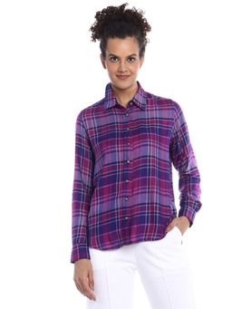 Gazillion - Bina Purple Checks Soft Viscose Shirt for Women