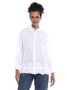Gazillion - Bree White Schiffli Embroidered Drop Shoulder Shirt for Women