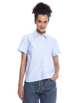 Gazillion - Bershka Oxford Blue Cotton Boxy Shirt for Women