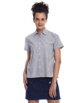 Gazillion - Bronze Black and White Striped Cotton Loose Shirt for Women