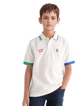 RARE ONES - Off White Printed Regular Fit Polo T-Shirt