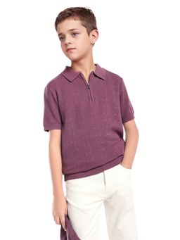 RARE ONES - Purple Textured Regular Fit Polo T-Shirt