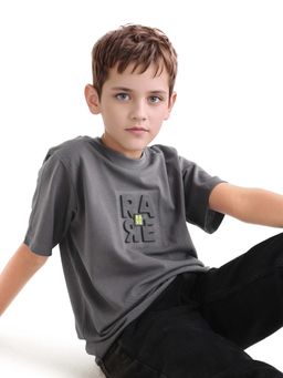 RARE ONES - Grey Self Design Regular Fit T-Shirt