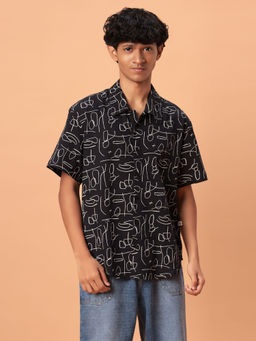 TeenTrums - 100% Cotton Teen Boys Short Sleeve Oversized Shirt-Black