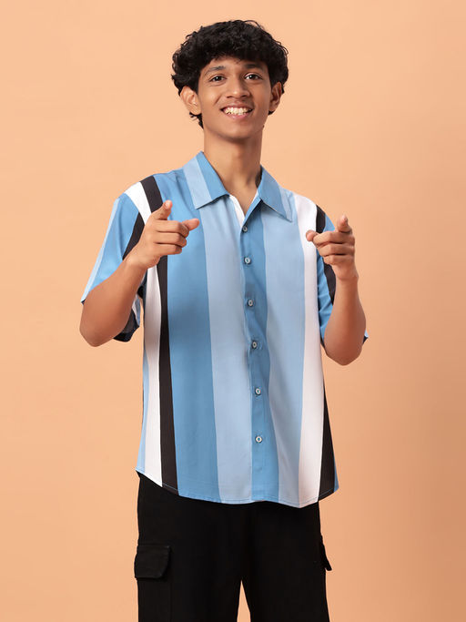 Buy TeenTrums 100% Cotton Teen Boys Short Sleeve Oversized Shirt-Blue Online Buy TeenTrums 100% Cotton Teen Boys Short Sleeve Oversized Shirt-Blue Online