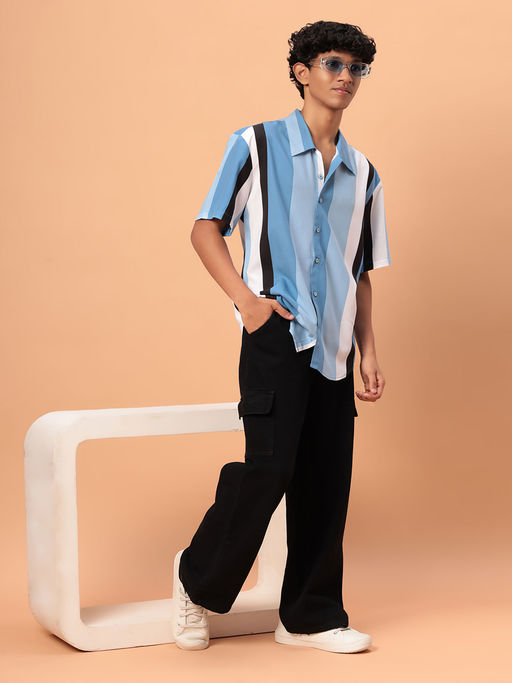 Buy TeenTrums 100% Cotton Teen Boys Short Sleeve Oversized Shirt-Blue Online Buy TeenTrums 100% Cotton Teen Boys Short Sleeve Oversized Shirt-Blue Online