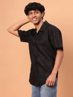 TeenTrums - 100% Cotton Teen Boys Short Sleeve Oversized Shirt-Black