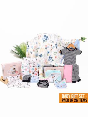 Buy Moms Home New Born Baby Organic Cotton Essentials Gift Set - 26 ...