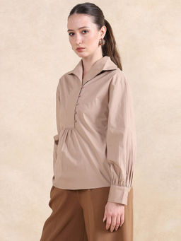 RAREISM - Zes Beige Relaxed Regular Top
