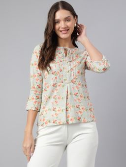 Latin Quarters - Women Green Floral Printed Tunic