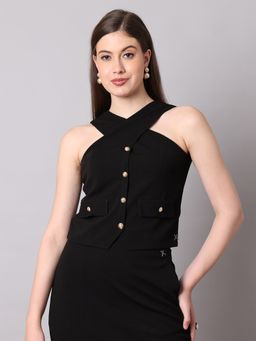 Exude - Black Sophistication Cross Design Halter Top