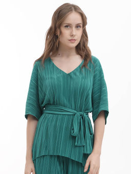 RAREISM - Belgarde-T Primary Teal Solid Top with Belt (Set of 2)