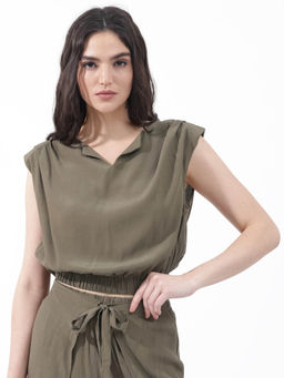 RAREISM - Brodie-T Primary Olive Solid Crop Top