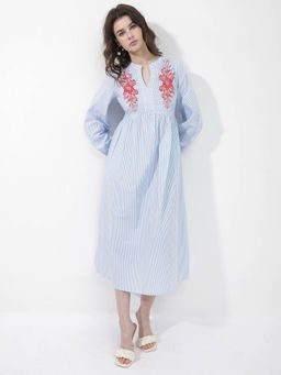 RAREISM - Calia Primary Blue Stripes Midi Dress