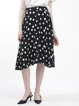 RAREISM - Chatton Primary Black Polka Dot Knee Length Skirt