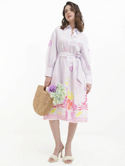 RAREISM - Chunker Primary Off White Floral Midi Dress with Belt (Set of 2)