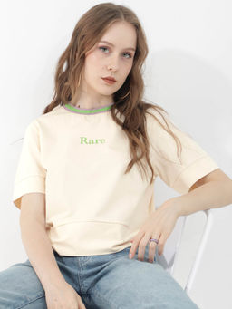 RAREISM - Eliza Light Beige Solid T-Shirt