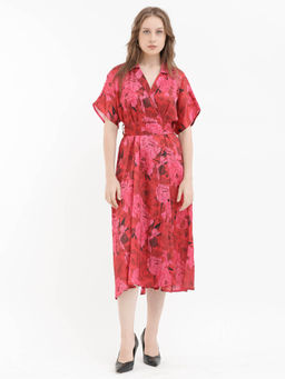RAREISM - Felik Primary Red Floral Midi Dress
